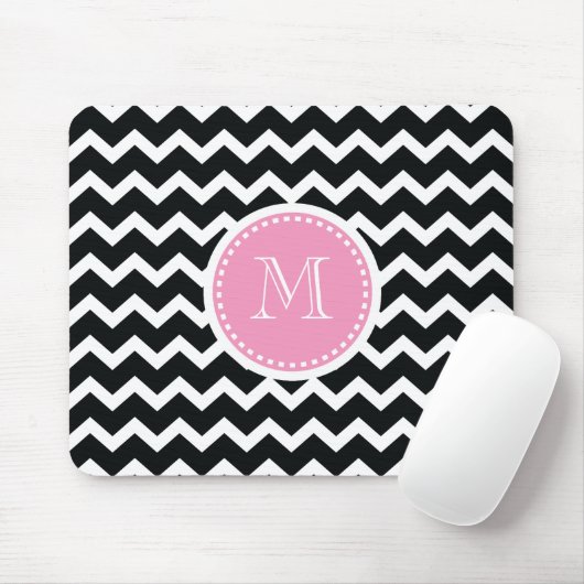 Elegantes rosa und schwarzes Retro Zickzack Mousepad (Mit Mouse)
