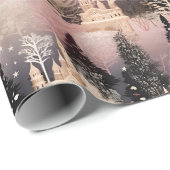 Elegantes Rosa und Schwarzes Weihnachtsdorf Geschenkpapier (Rolleneckpunkt)