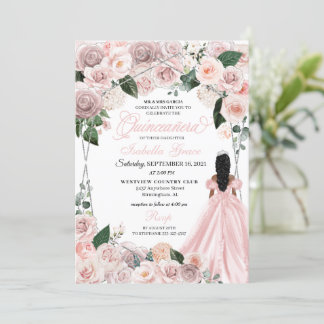 Elegantes Rosa und Silberblume - Quinceanera I Einladung