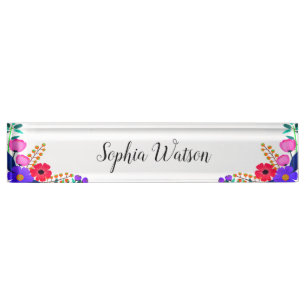 Elegantes Rosa und violette Blumen Namensplakette