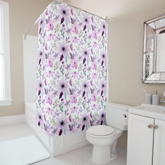 Elegantes rosa und violettes Blumenmuster Duschvorhang (Beispiel)