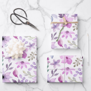 Elegantes rosa und violettes Blumenmuster Geschenkpapier Set