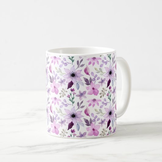 Elegantes rosa und violettes Blumenmuster Kaffeetasse (VorderseiteRechts)