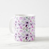 Elegantes rosa und violettes Blumenmuster Kaffeetasse (Vorderseite Links)