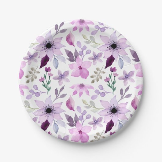 Elegantes rosa und violettes Blumenmuster Pappteller (Vorderseite)