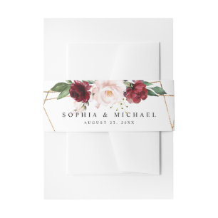 Elegantes Rosa und Weinrote Florale Goldene Geomet Einladungsbanderole