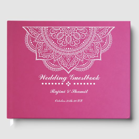 Elegantes Rosa und Weiß Paisley Mandala Gästebuch (Vorderseite)