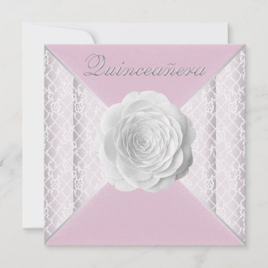 Elegantes Rosa und Weiß Rose Quinceanera Einladung (Vorderseite)