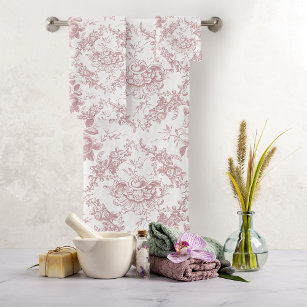 Elegantes rosa und weiße Blumentoilette Badhandtuch Set