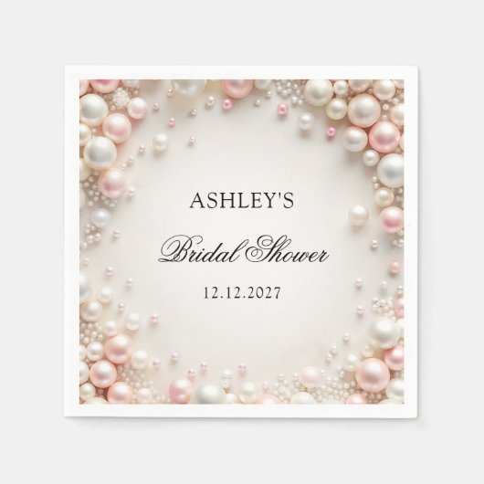 Elegantes Rosa und Weiße Perlen Brautparty Serviette (Vorderseite)