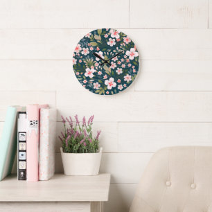 Elegantes rosa und weißes Blumenmuster Große Wanduhr