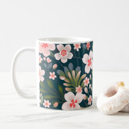 Elegantes rosa und weißes Blumenmuster Kaffeetasse