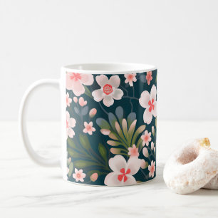 Elegantes rosa und weißes Blumenmuster Kaffeetasse