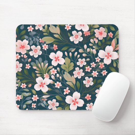 Elegantes rosa und weißes Blumenmuster Mousepad (Mit Mouse)