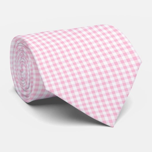 Elegantes rosa und weißes Gingham-Muster Krawatte (Gerollt)