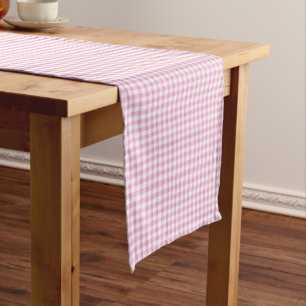 Elegantes rosa und weißes Gingham-Muster Kurzer Tischläufer