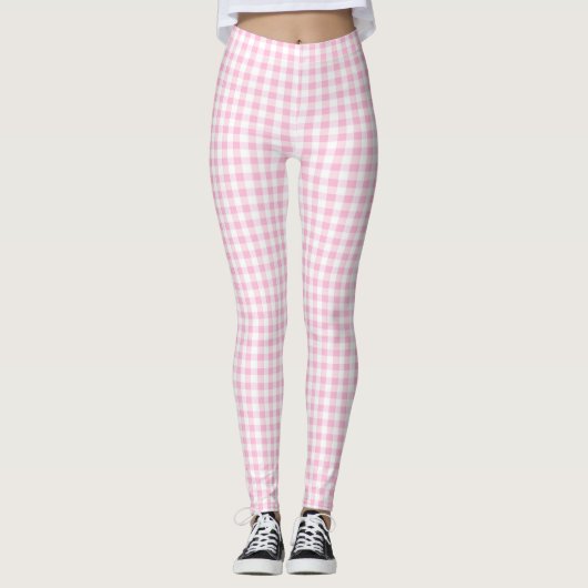 Elegantes rosa und weißes Gingham-Muster Leggings (Vorderseite)