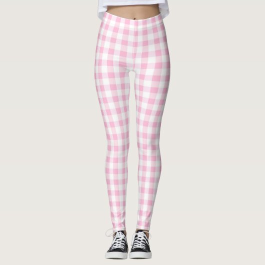 Elegantes rosa und weißes Gingham-Muster Leggings (Vorderseite)