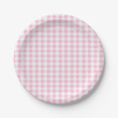 Elegantes rosa und weißes Gingham-Muster Pappteller (Vorderseite)