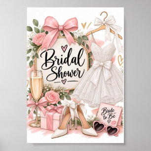 Elegantes rosa und weißes Hochzeitsdusche-Schild-D Poster