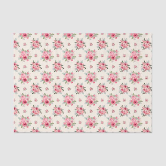 Elegantes rosa und weißes Rosenmuster Seidenpapier (Vorderseite)