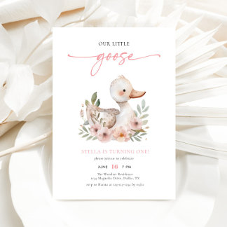 Elegantes Rosa Unser kleines Goose Kindergeburtsta Einladung
