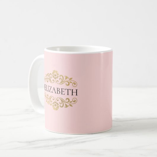 Elegantes rosa Valentinstag Monogram Kaffeetasse (Vorderseite Links)