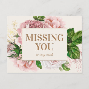Elegantes Rosa Vintage-Blumen Vermisse Dich Postkarte