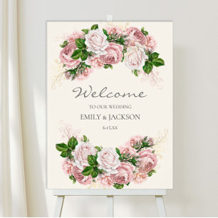 Elegantes Rosa Vintage Blüte auf Cremehochzeit Poster