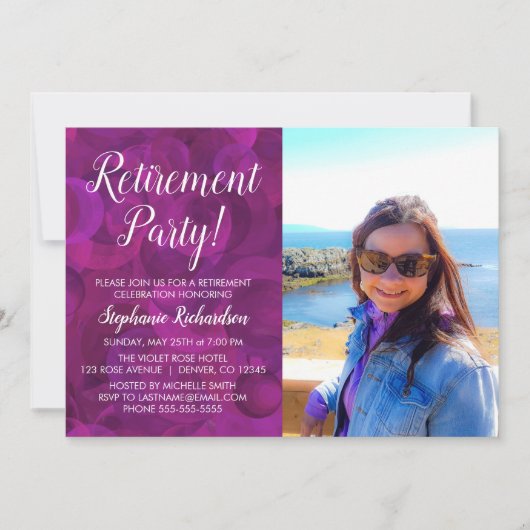 Elegantes Rosa Violet Rose Foto Pensionskino Party Einladung (Vorderseite)