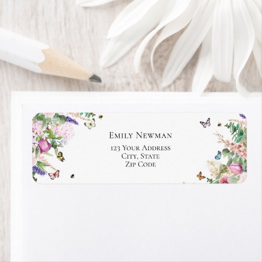 Elegantes rosa violette Blumen und Schmetterlinge  (Insitu)