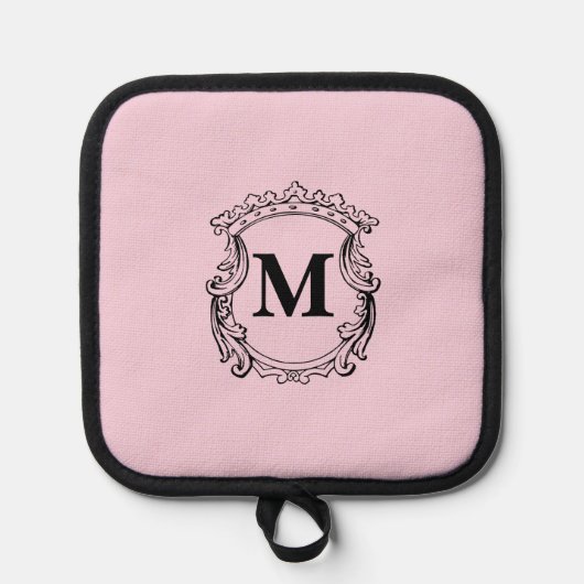 Elegantes rosa Wappen Custom Monogramm Topflappen (Vorderseite)