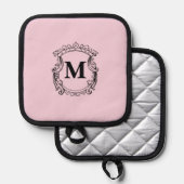 Elegantes rosa Wappen Custom Monogramm Topflappen (Vorderseite/Rückseite)