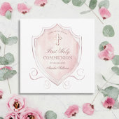 Elegantes rosa Wappen Erstkommunion Einladung