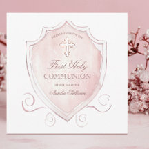 Elegantes rosa Wappen Erstkommunion