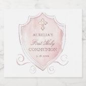 Elegantes rosa Wappen Erstkommunion Schaumweinetikett (Einzelnes Label)