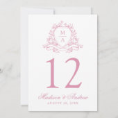 Elegantes Rosa Wappen Hochzeit Tischnummer (Rückseite)
