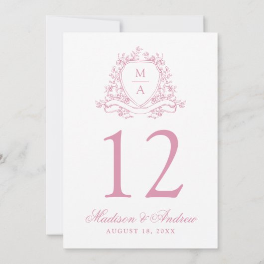 Elegantes Rosa Wappen Hochzeit Tischnummer (Rückseite)