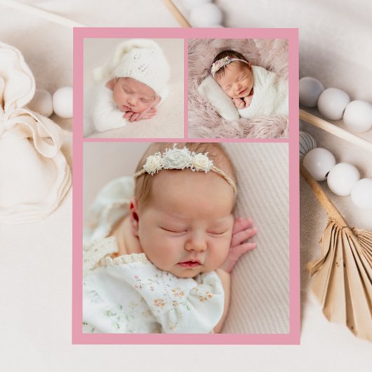 Elegantes rosa Wappen Monogram 4 Foto Birth Ankündigung