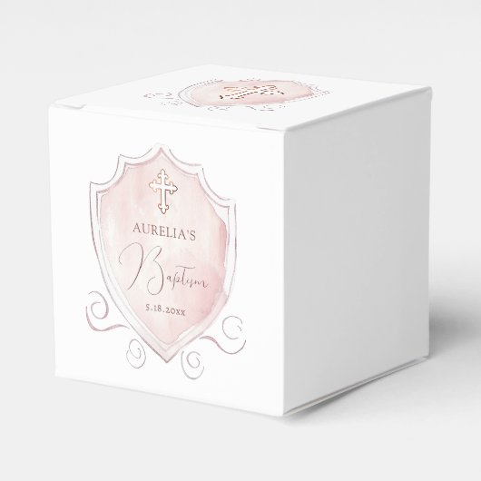 Elegantes rosa Wappen Taufe Cube Geschenkschachtel (Vorderseite)