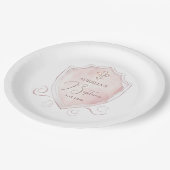 Elegantes rosa Wappen Taufe Pappteller (Schrägansicht)