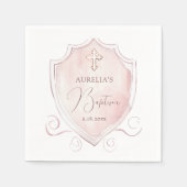 Elegantes rosa Wappen Taufe Serviette (Vorderseite)