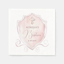 Elegantes rosa Wappen Taufe Serviette