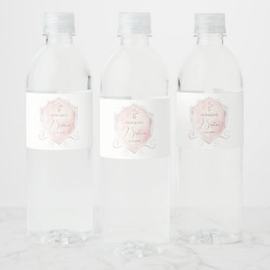 Elegantes rosa Wappen Taufe Wasserflaschenetikett