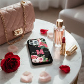 Elegantes rosa Wasserfarbe Blumen Custom Name Schw iPhone Hülle