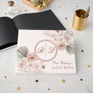 Elegantes rosa Wasserfarbe Floral Monogramm Hochze Gästebuch