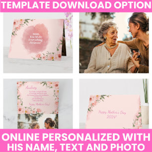 Elegantes rosa Wasserfarben-Blumen-Muttertag Karte