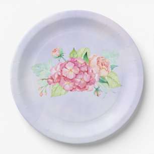 Elegantes rosa Wasserfarben-Blumenbouquet Pappteller