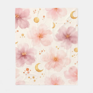 Elegantes rosa Wasserfarben-Blumenmuster Fleecedecke