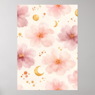 Elegantes rosa Wasserfarben-Blumenmuster Poster